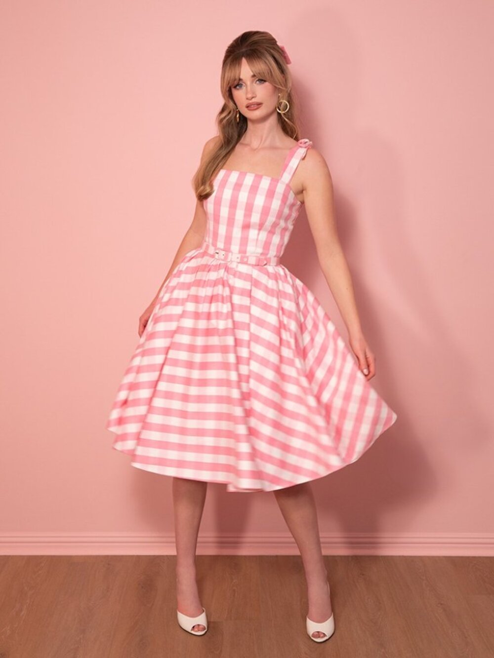 Vixen by Micheline Pitt DREAM-HOUSE SWING MIDI DRESS size Large Ping Gingham